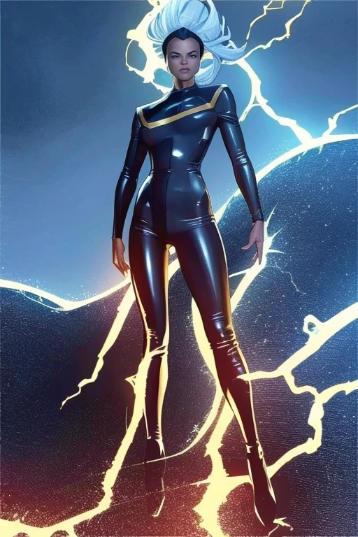 A powerful Storm from X-Men standing in a full body shot.
(best quality,4k,8k,highres,masterpiece:1.2),ultra-detailed,(realistic,photorealistic,photo-realistic:1.37), HDR, UHD, studio lighting, ultra-fine painting, sharp focus, physically-based rendering, extreme detail description, professional, vivid colors, bokeh, portraits style, dark and stormy color palette, dramatic lighting.