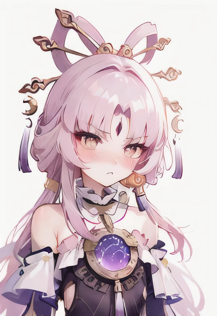 Fu Xuan,cute and blushing,white background,cartoon,serious