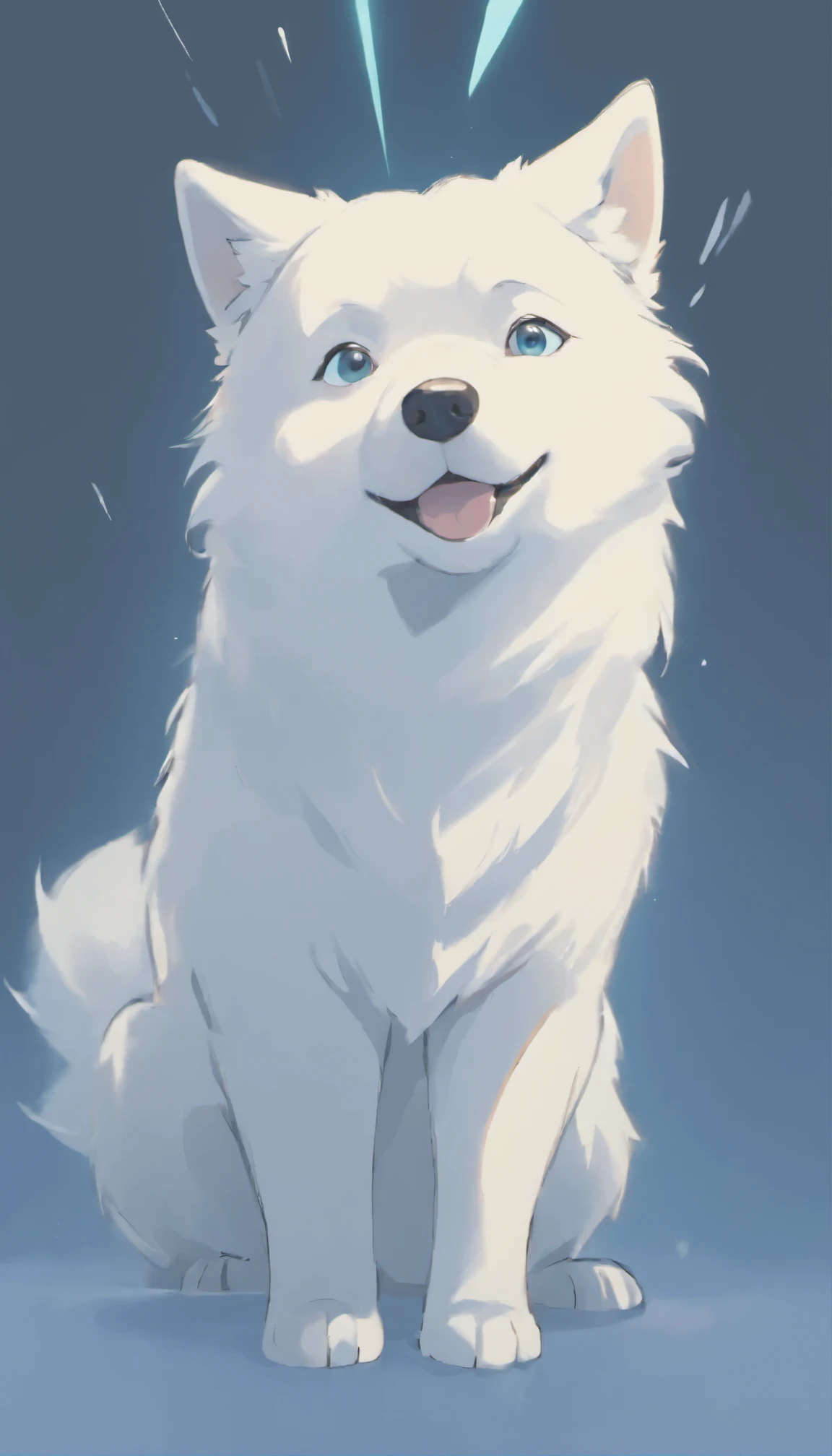 White Samoyed dog,Looking upwards,Detailed fur texture,Simple background,stretch pose