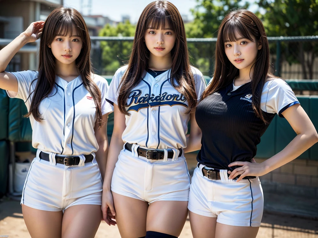 (RAW photo, 4k, masterpiece, high resolution, extremely complex) (realistic: 1.4), cinematic lighting
((2 girls)),Slam Dunk's,blushing,((innocent)),(Dark makeup),bright eyes,round eyes,blunt bangs,(straight hair:1.3),black hair,large breasts,wide hips,Summer Noon, 20 year old girl、cute type、ta,Hot, (Best Quality), (Highres), (an Extremely Delicate and Beautiful),(Beautiful 8k face),(Brown eyes),short bob hair,( spectators),(gigantic breasts),(Play with each other,Touching each other's bodies,Touching the body),((Baseball Uniforms), a miniskirt, Toned buttocks),(reality),bright lighting,(The background is a luxury hotel room)