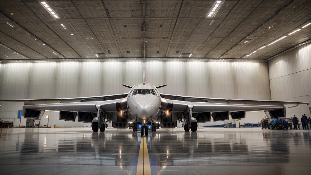Here’s the revised prompt in English, emphasizing the placement of the engines at the front:  "Create a clear, high-resolution image of a futuristic giant airplane with engines located at the front. The design should be innovative and aerodynamic, with sleek and elegant lines. The aircraft should appear robust and technologically advanced, featuring wide wings, modern LED lighting, and a shiny metallic fuselage. Ensure the image is very sharp and detailed, and position the airplane on an airport runway."