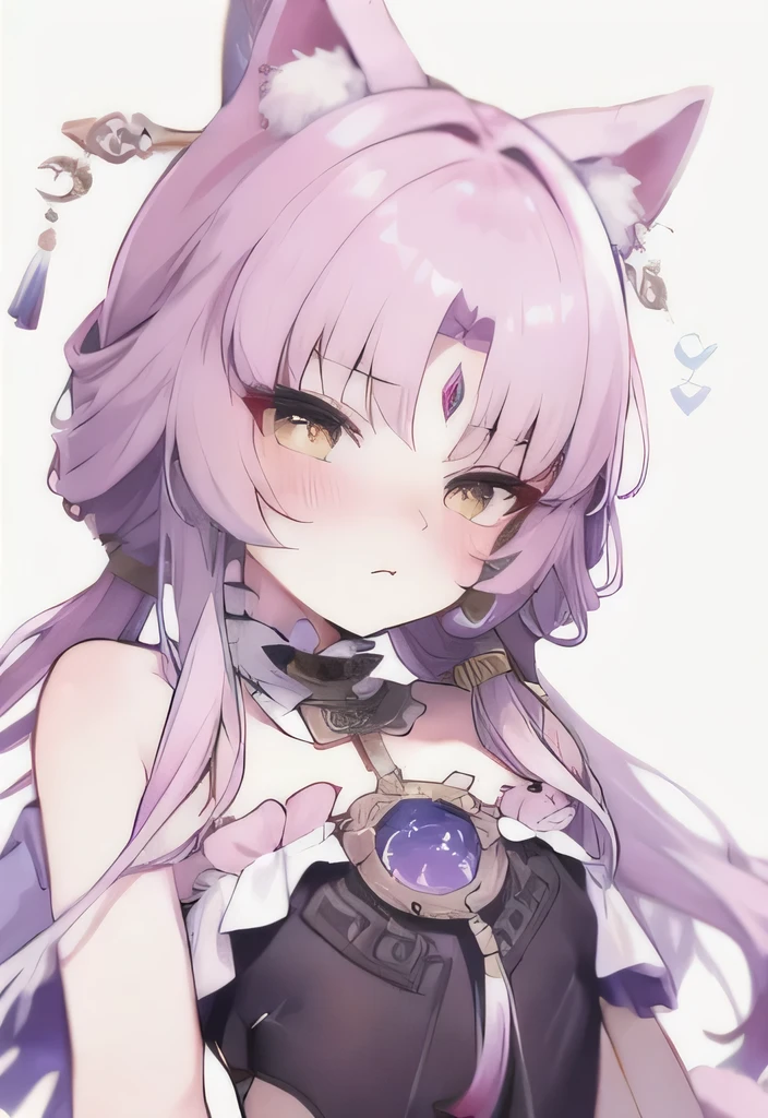  Fu Xuan,cute and blushing,white background,thick outline,kawaii small,cat ears 