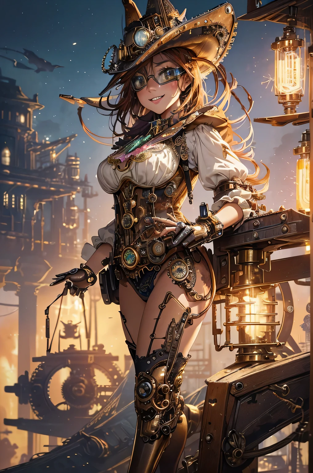 ((((ass pose,back pose, big ass, sexy ass pose, naughty expression face,))) (Big Brast Cleavage, Marked Cameltoe, Marked Nipples, Sagging Gigantic Breast) (perfect hands, perfect fingers),(absurd, high resolution, ultra detailed), 1 woman, mature woman, aged, long wavy hair, two-color hair, heterochromia, bangs, long sleeves, finely detailed eyes and detailed face, extremely detailed unity 8k CG wallpaper, intricate details, (style-rustmagic:0.8), (medieval cyborg:0.8), portrait, (bloody wounds:0.7), looking at the viewer, alone, half flat, detailed background, (Steampunk:1.1 theme) determined expression, dark coud technomancer, floating lights, colored leather vest with gears, technical clothing, jetpack, background workshop, machines, gears, steam, industry, technology, furnace, grime, anvil, buttons, levers, automaton, electricity, electric sparks epic atmosphere, portrait