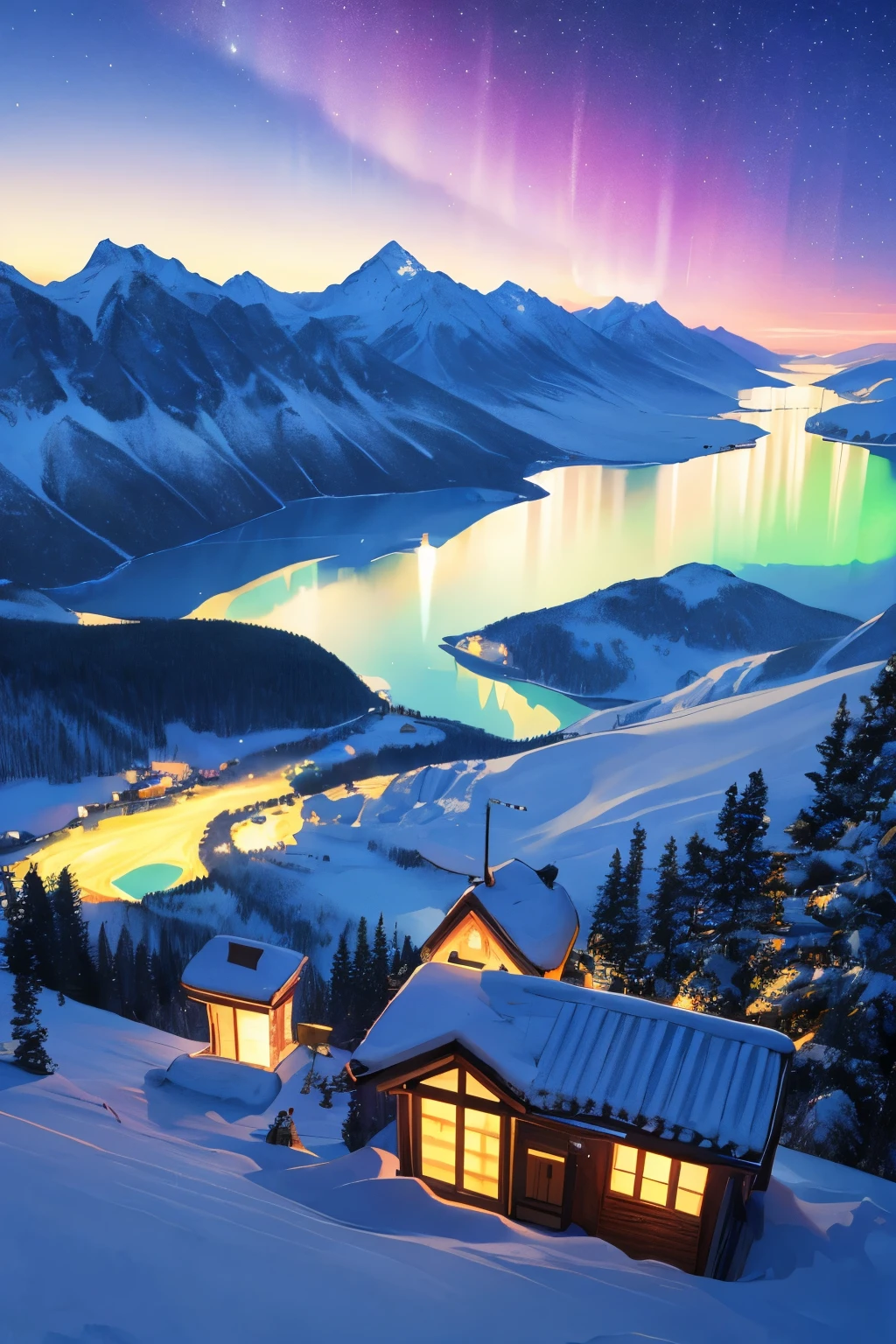night scene、night、girl、Looking up、mountainilky way、Aurora、Arctic