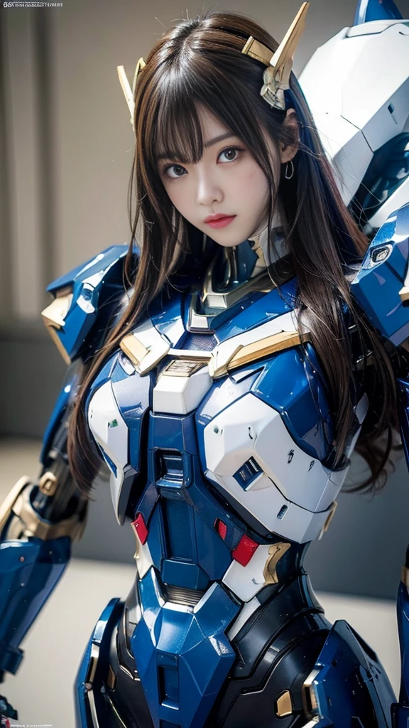 Textured skin, Super Detail, high details, High quality, Best Quality, hight resolution, 1080p, hard disk, Robot Girl,(Gundam Girl),beautiful cyborg woman,Mecha Cyborg Girl,Battle Mode,Girl with a Mecha Body,She wears a futuristic Gundam mecha,Fulll body Shot,Mobile Suit Girl