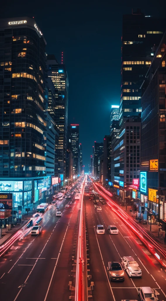 City night view,Lively,Optics,Shadowy,Awardoon,Ultimate beauty,8k,wallpaper,Neon Light,Traffic congestion,Ultimate detail、High-quality images