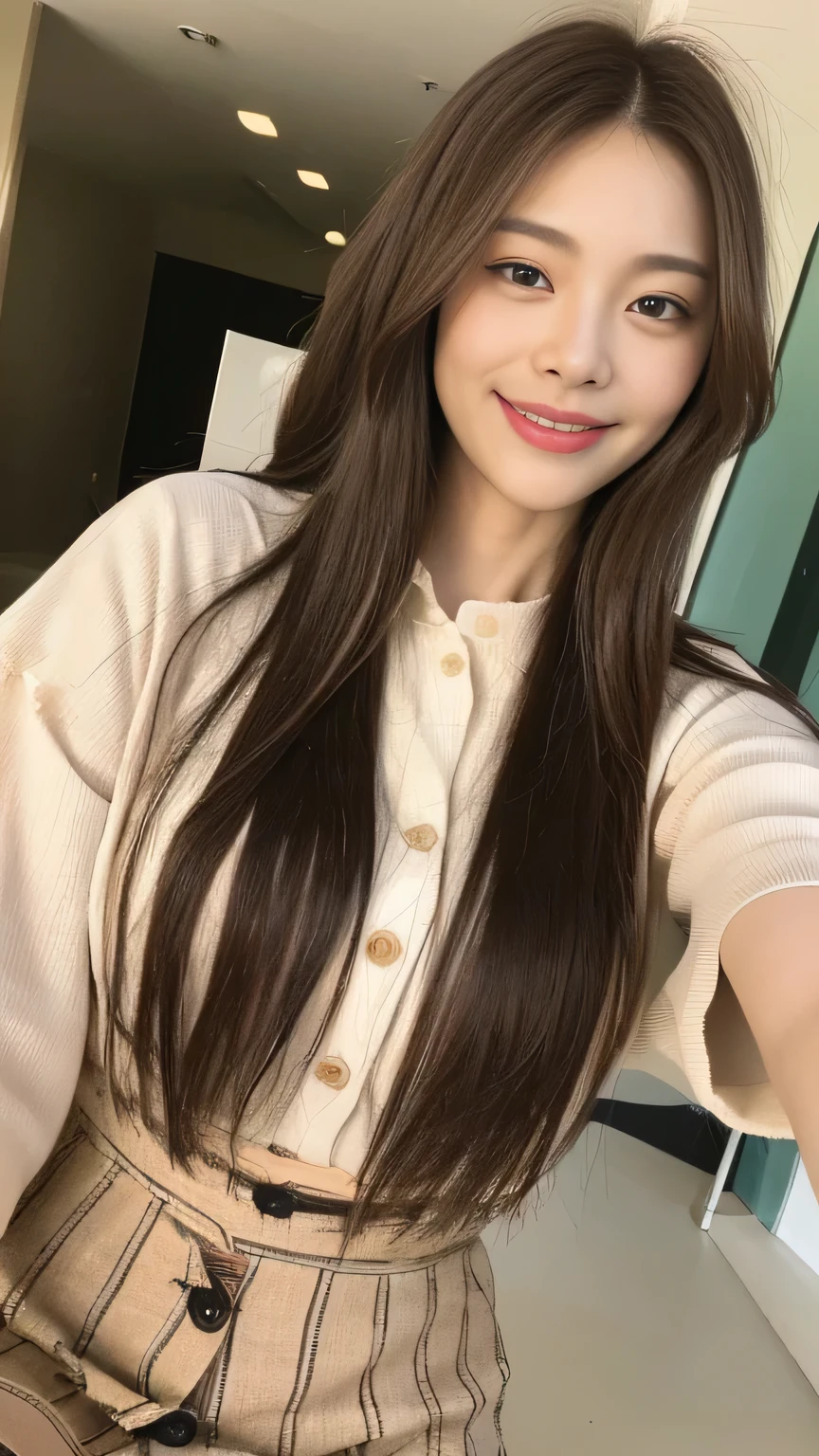 seed:3783591548.((Full body angle:1.1)).((highest quality, 8K, masterpiece:1.3)), ((from below:1.1)).concentrated:1.2, Perfect body beauty:1.4, Hips:1.2, ((Delicate Hair)), (Colorful button-through crop shirt.mini skirt :1.1) , ((highest quality、8K、masterpiece:1.3))、1 Girl、A sloppy smile、Esbian all over、Slim face、Big 、Beautiful woman、(Dark Brown Hair)、Long Hair、1.1、Flickering Valley、Detailed eyes、double eyelid、Blurred Background、超Slim face、Smile、Looking down、stroll、