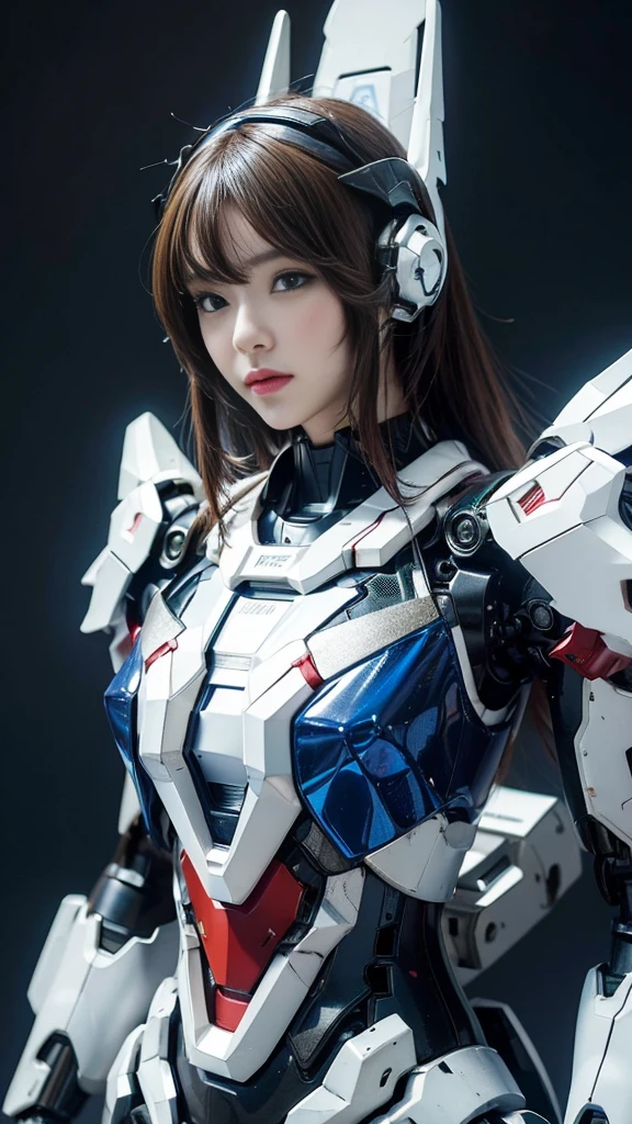 Textured skin, Super Detail, high details, High quality, Best Quality, hight resolution, 1080p, hard disk, Robot Girl,(Gundam Girl),beautiful cyborg woman,Mecha Cyborg Girl,Battle Mode,Girl with a Mecha Body,She wears a futuristic Gundam mecha,Fulll body Shot,Mobile Suit Girl