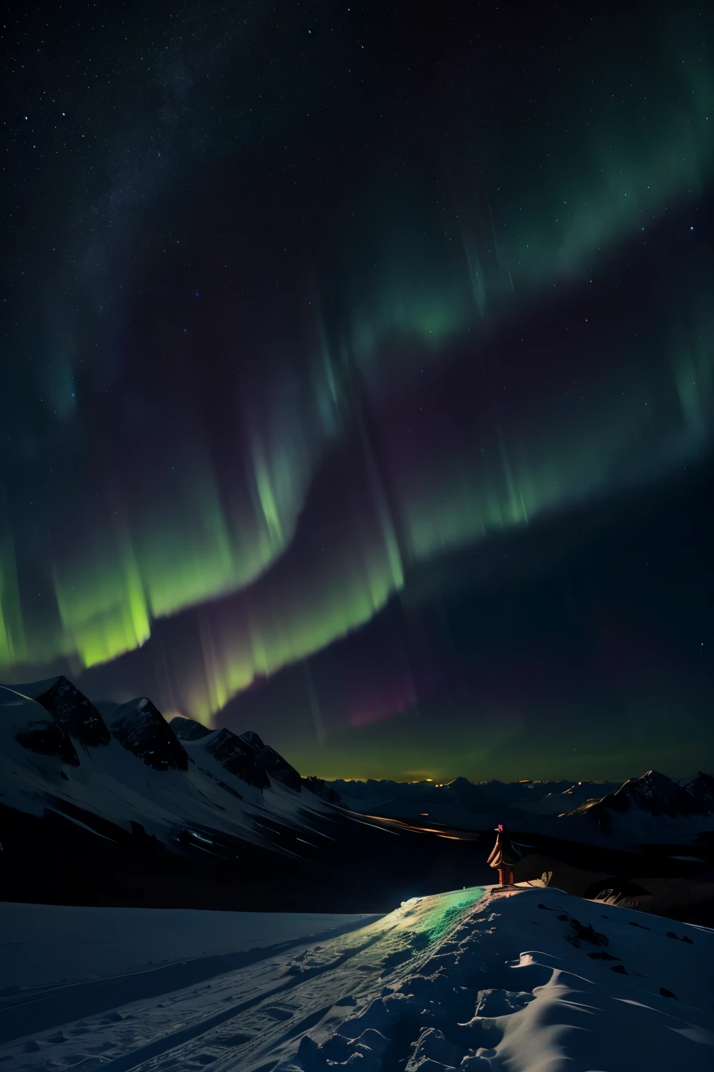 night scene、night、girl、Looking up、mountainilky way、Aurora、Arctic