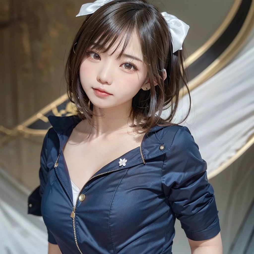 (Dynamic Angle:1.3),Extreme close up,the wind is strong,映画ofハイライト,1人of女of子,Upper Body,dancing,View your viewers, ((砂浜of海岸で, alone)), jewelry, blank eyes,brooch, 茶hair,( 長いhair:1.2),floating hairlong_sleeve, ribbon, Jacket, dress, gem, hair_ribbon,null, depth_of_Field, a close view of flying petal,