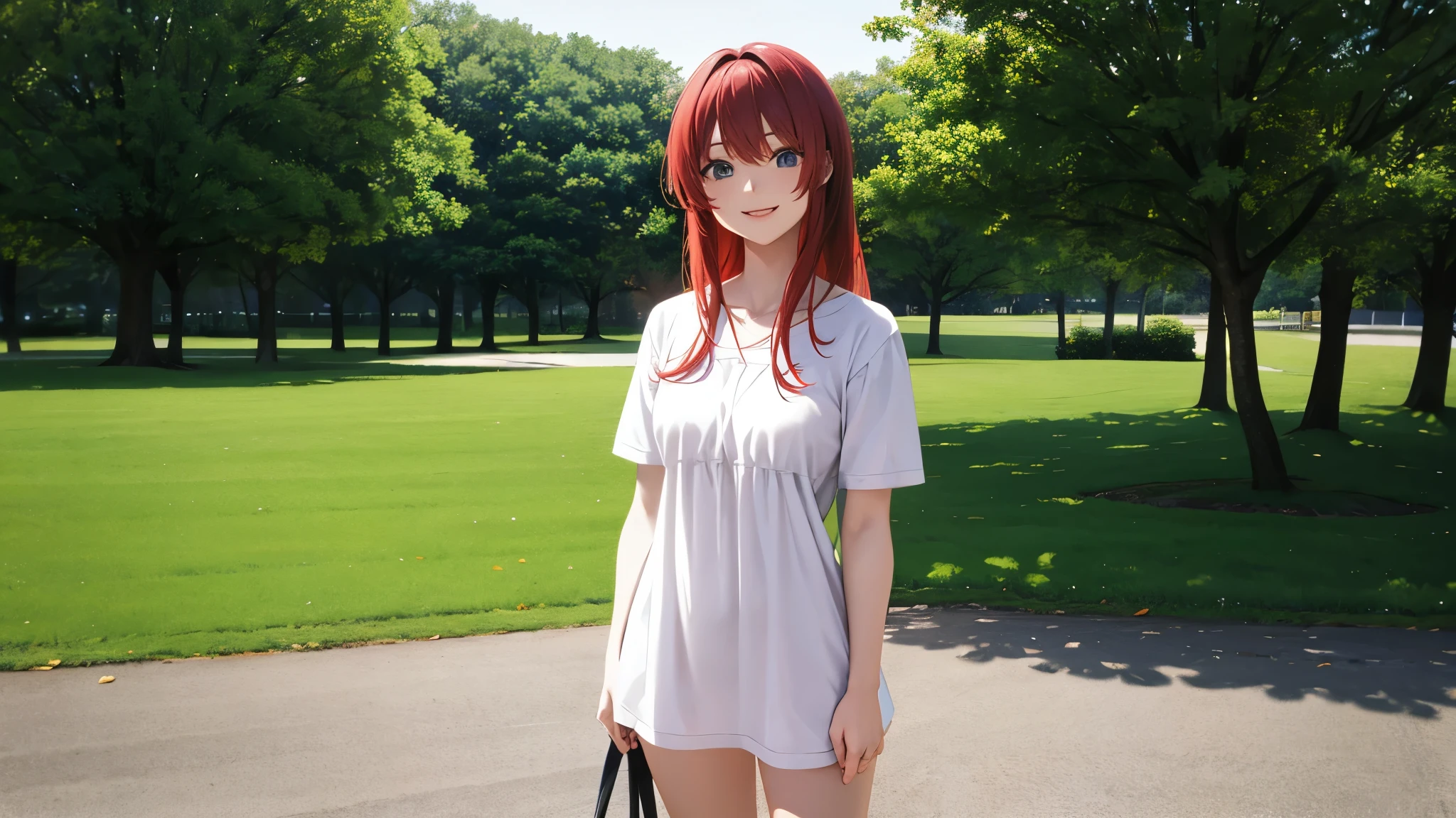 Anime characterale、Standing in the park、Red Hair、smile
