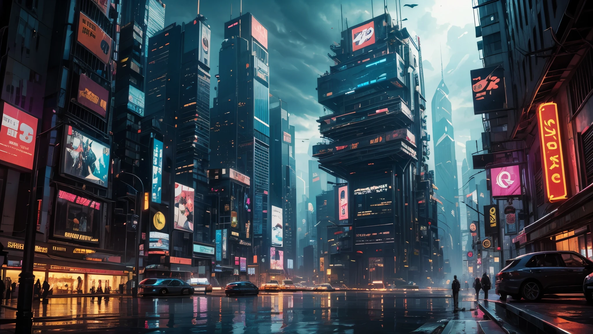 Futuristic Cyberpunk city with river, scenography, Ciudad Blade Runner, escenas fantasiosas, detalles locos, tendencia en artstation.