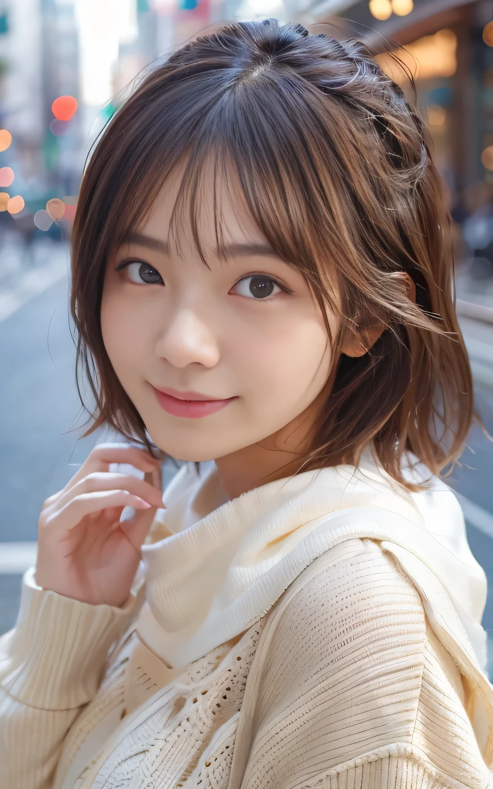 Cute 21 year old Japanese、city、shopping、Highly detailed face、Pay attention to the details、double eyelid、Beautiful thin nose、Sharp focus:1.2、Beautiful woman:1.4、(Light brown hair,short hair、),Pure white skin、highest quality、masterpiece、Ultra-high resolution、(Realistic:1.4)、Highly detailed and professional lighting、nice smile、Please show me your whole body、Cute autumn clothes、