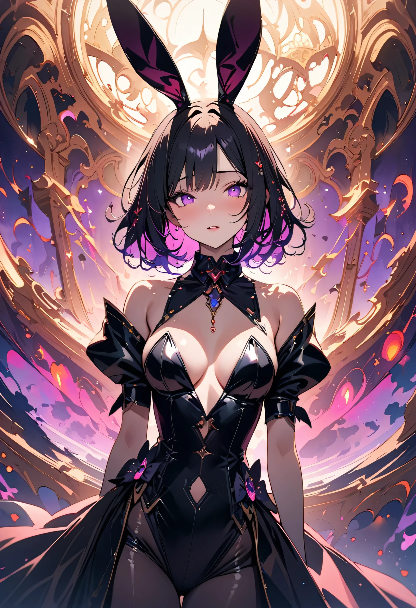 masterpiece, best quality, novel illustration, highres, 18+ mature content, sensual, intimate, emotional, passionate, romantic, sweet, endearing, innocent, pure, captivating, alluring, enticing, mysterious, enchanting, captivating, immersive, mesmerizing, dreamlike, surreal, imaginative, whimsical, artistic, avant-garde, timeless, elegant, sophisticated, chic, refined, unique, original, mesmerizing, magical, spellbinding, entrancing, ((cowboy shot)),((bunny girl:1.3))