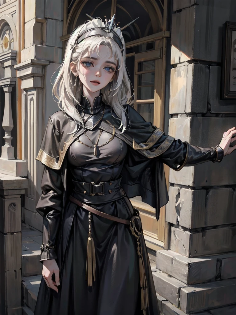 Joan of Arc, absurdres, RAW photo, extremely delicate and beautiful, masterpiece, Best Quality, ultra high resolution, 32k, hyperrealistic, ultra-detailed, perfect figure, detailed description, pale skin, 20 years old, detailed beautiful face and eyes, tearful mole, earring, short medium hair, wavy hair,