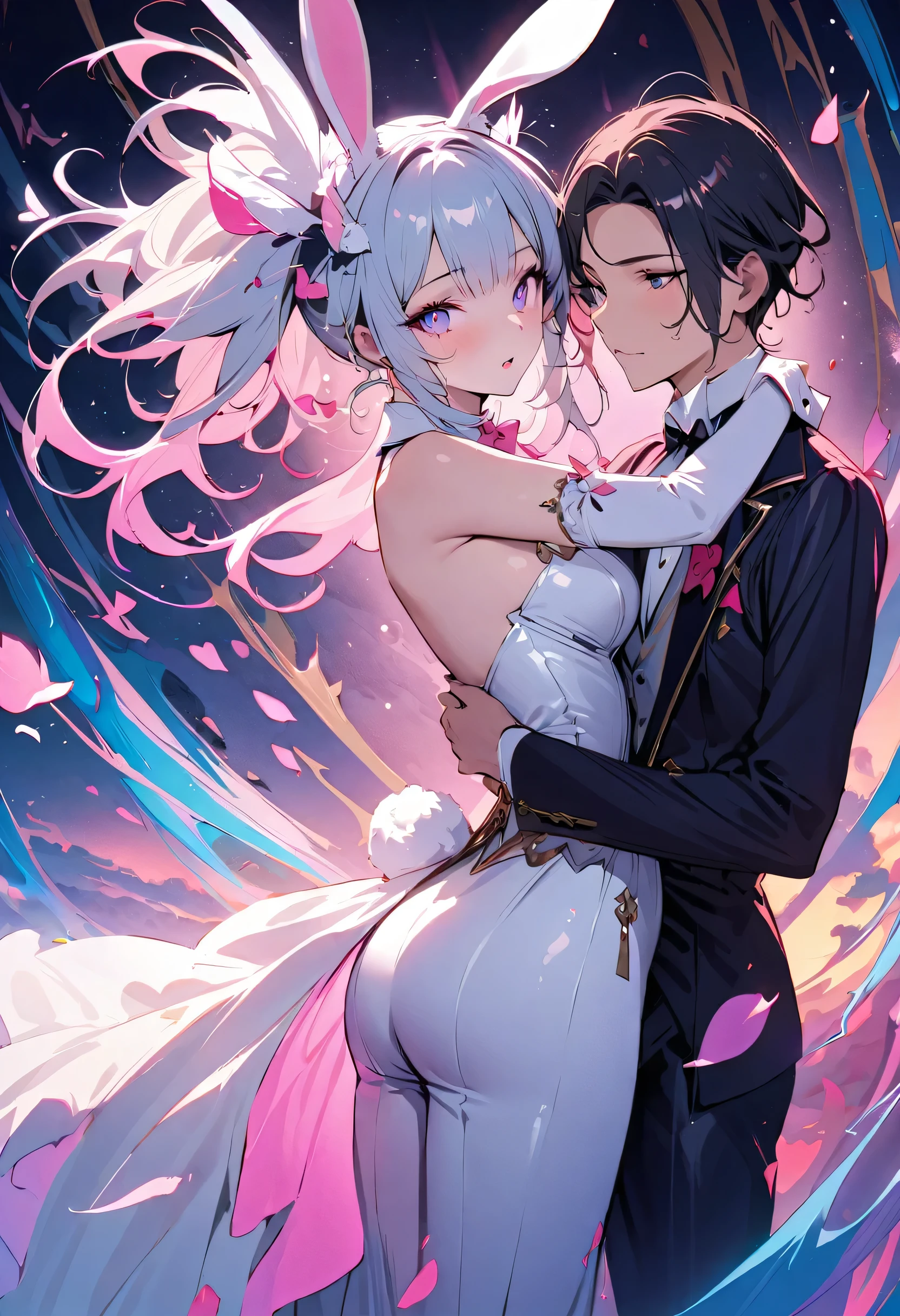 masterpiece, best quality, novel illustration, highres, 18+ mature content, sensual, intimate, emotional, passionate, romantic, sweet, endearing, innocent, pure, captivating, alluring, enticing, mysterious, enchanting, captivating, immersive, mesmerizing, dreamlike, surreal, imaginative, whimsical, artistic, avant-garde, timeless, elegant, sophisticated, chic, refined, unique, original, mesmerizing, magical, spellbinding, entrancing, ((cowboy shot)),((bunny girl:1.3))