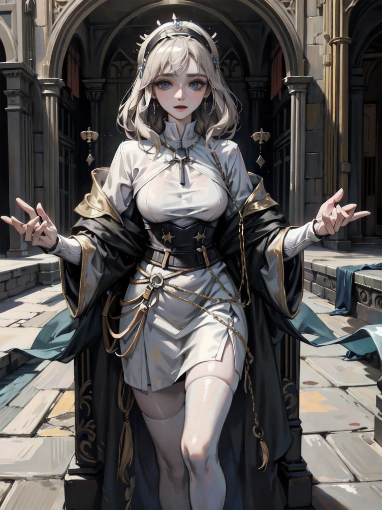 Joan of Arc, absurdres, RAW photo, extremely delicate and beautiful, masterpiece, Best Quality, ultra high resolution, 32k, hyperrealistic, ultra-detailed, perfect figure, detailed description, pale skin, 20 years old, detailed beautiful face and eyes, tearful mole, earring, short medium hair, wavy hair, 