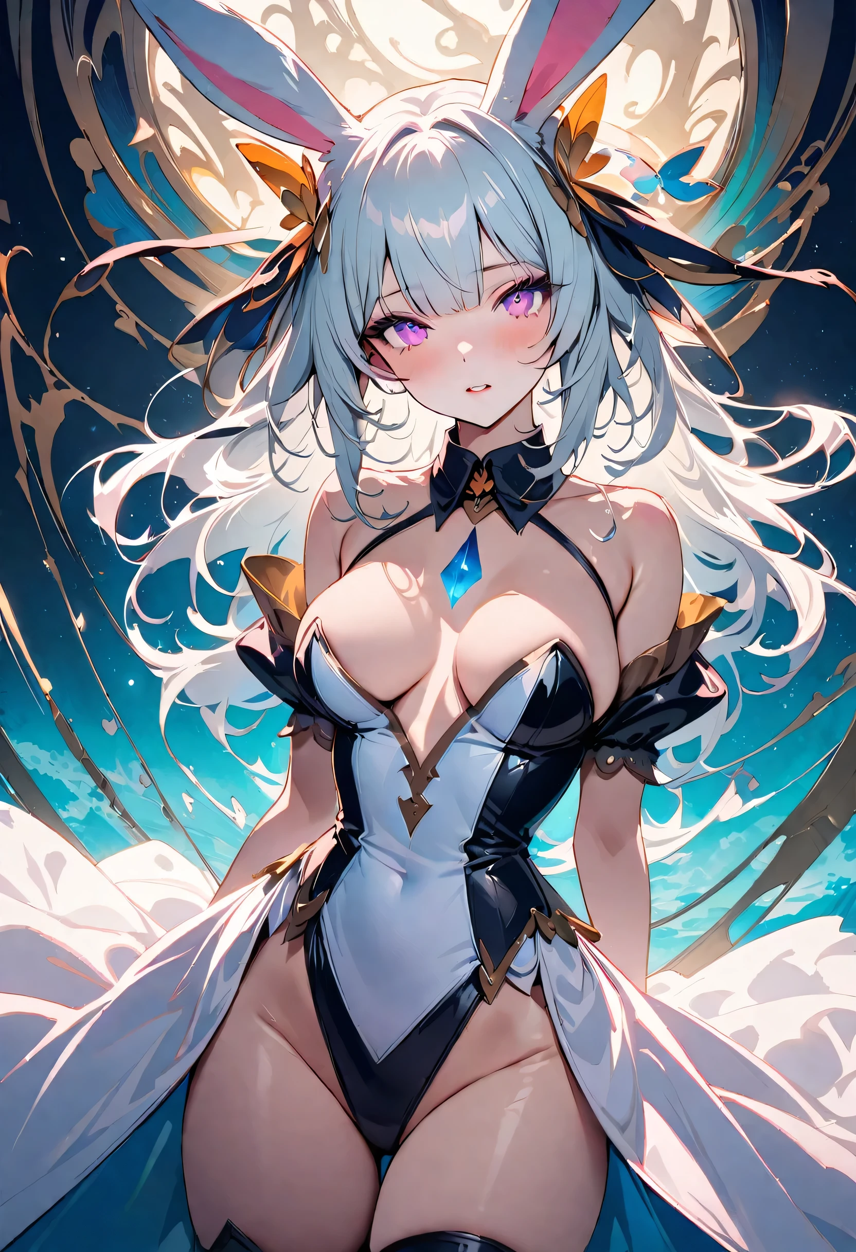 masterpiece, best quality, novel illustration, highres, 18+ mature content, sensual, intimate, emotional, passionate, romantic, sweet, endearing, innocent, pure, captivating, alluring, enticing, mysterious, enchanting, captivating, immersive, mesmerizing, dreamlike, surreal, imaginative, whimsical, artistic, avant-garde, timeless, elegant, sophisticated, chic, refined, unique, original, mesmerizing, magical, spellbinding, entrancing, ((cowboy shot)),((bunny girl:1.3))