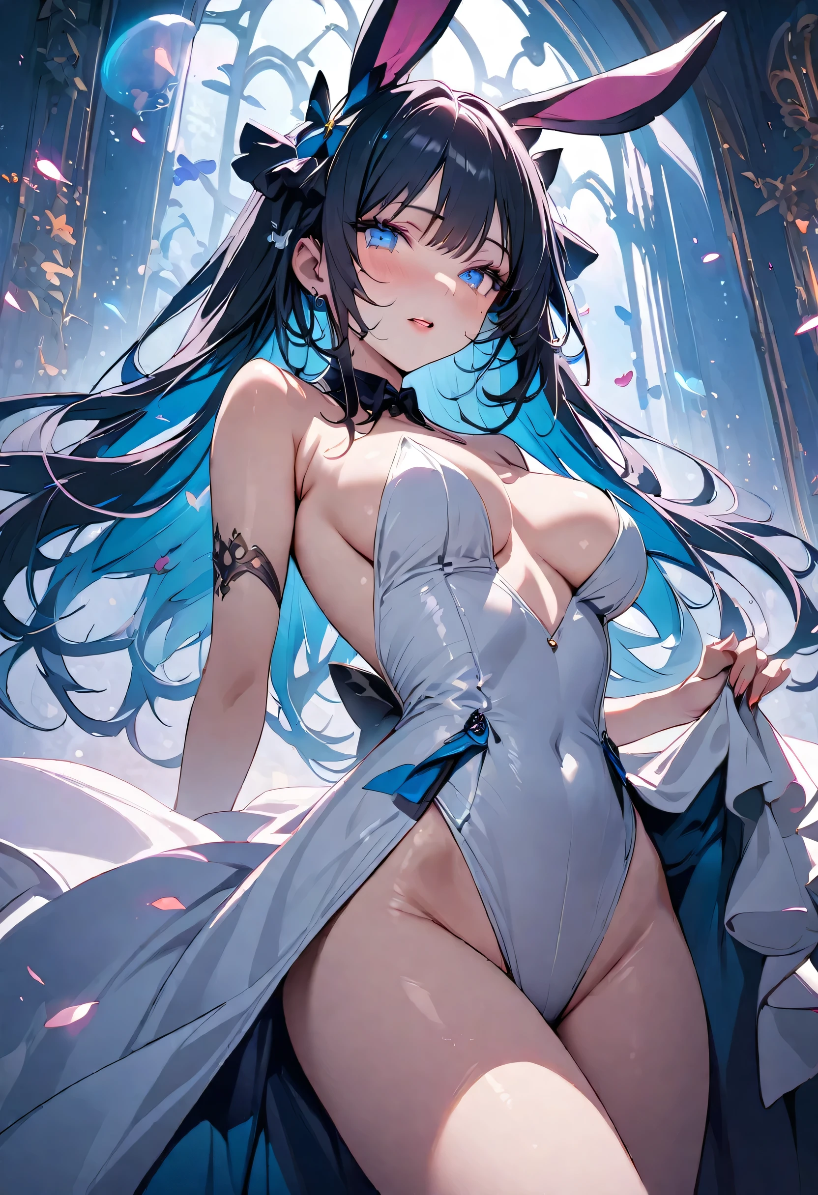 masterpiece, best quality, novel illustration, highres, 18+ mature content, sensual, intimate, emotional, passionate, romantic, sweet, endearing, innocent, pure, captivating, alluring, enticing, mysterious, enchanting, captivating, immersive, mesmerizing, dreamlike, surreal, imaginative, whimsical, artistic, avant-garde, timeless, elegant, sophisticated, chic, refined, unique, original, mesmerizing, magical, spellbinding, entrancing, ((cowboy shot)),((bunny girl:1.3))