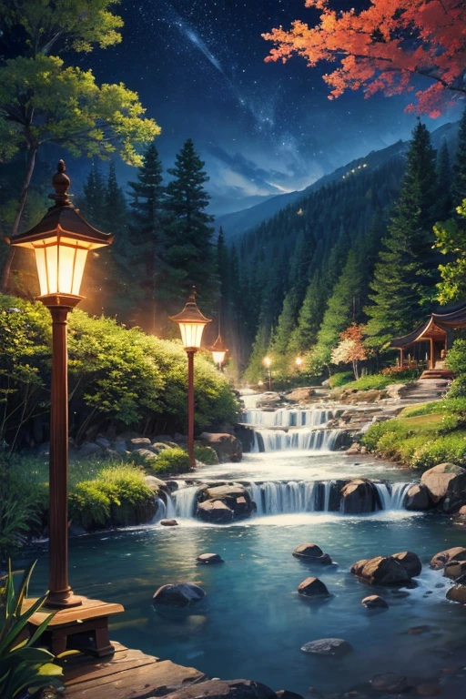 highest quality、landscape、night、Lush forest、Beautiful views