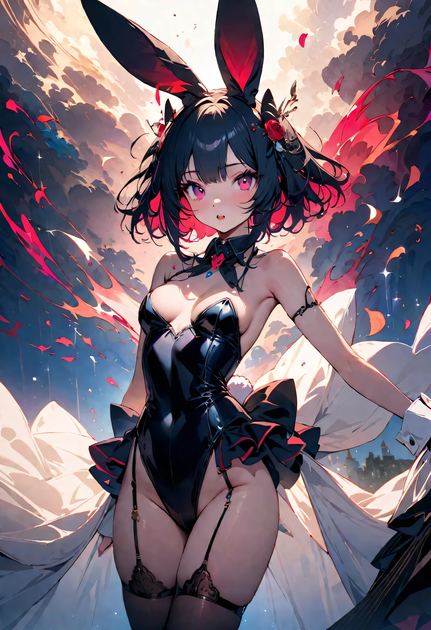 masterpiece, highest quality, Illustrations for novels, High resolution, 18+ Adult content, Sensual, Intimate, Emotional, Passionate, romantic, sweet, Adorable, Innocent, Pure, Fascinating, Fascinating, attractive, Mysterious, Fascinating, Fascinating, Immersive, Fascinating, dream-like, Surreal, Imaginative, Whimsical, artistic, Avant-garde, timeless, elegant, Sophisticated, chic, Sophisticated, Individuality, original, Fascinating, Magic, Fascinating, Fascinating, ((Cowboy Shot)),((Bunny girl:1.3))
