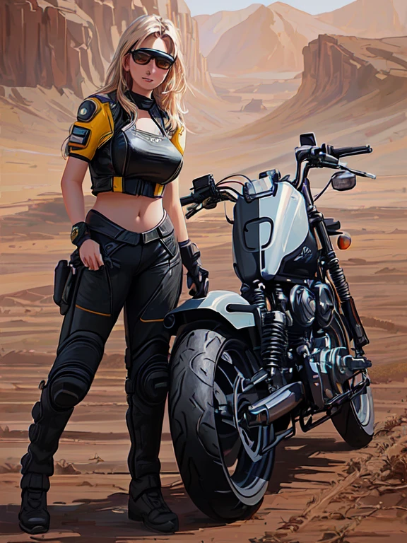 8k, painting of a woman standing next to a motorcycle in a dirt field, photo of a motorcyclist, in digital illustration style, digital oil painting with airbrush, in the style of Digital Painting, drawn with photoshop, in painting style oil, digital painting, #1 digital painting of all time, #1 digital painting of all time, digital art picture, Oil painting style