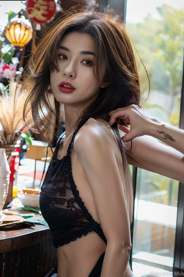 RAW photos,best quality),(lifelike,Photo lifelike:1.3),best quality,Highly detailed,masterpiece,Super detailed,illustration,1 girl,upper_body,dynamic angle,World Mastery Theatre,messy_long_hair,best quality,Extremely detailed CG unified 8k wallpaper,,amazing,light,lens_flare,dunhuang_style,real person, naked, no clothes,