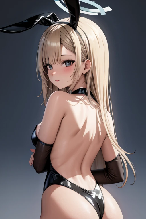 Obra maestra, mejor calidad, ultra detallado, 1 chica, animal_orejas, CULO, Backless_leotard, doblado_encima, negro_leotard, negro_muslos, senos, cerrado_boca, Dutch_angle, falso_animal_orejas, de_behind, gris_Background, cabello_Bien, halo, heart, leotard, luz_rubor, Largo_cabello, mirando_en_espectador, mirando_Back, bajo_alas, medio_senos, rosa_cabello, rosa_halo, playboy_Bienny, conejo_orejas, simple_Background, soltero_side_Bien, sonrisa, solo, Sin tirantes, Sin tirantes_leotard, muslos, muy_Largo_cabello, blanco_alas, alas, yelbajo_eyes, big ass, t back, thong, blonde, bunny ears