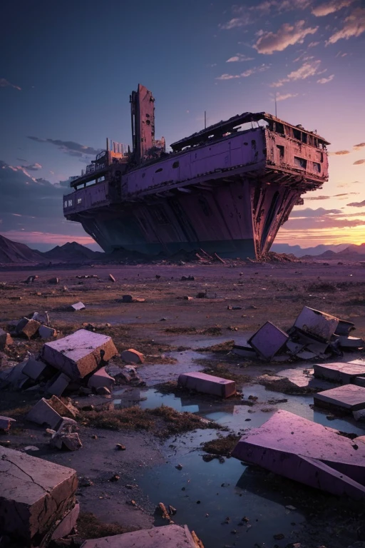 highest quality、Desolate Earth、wreckage、Purple Sky、Surrealism