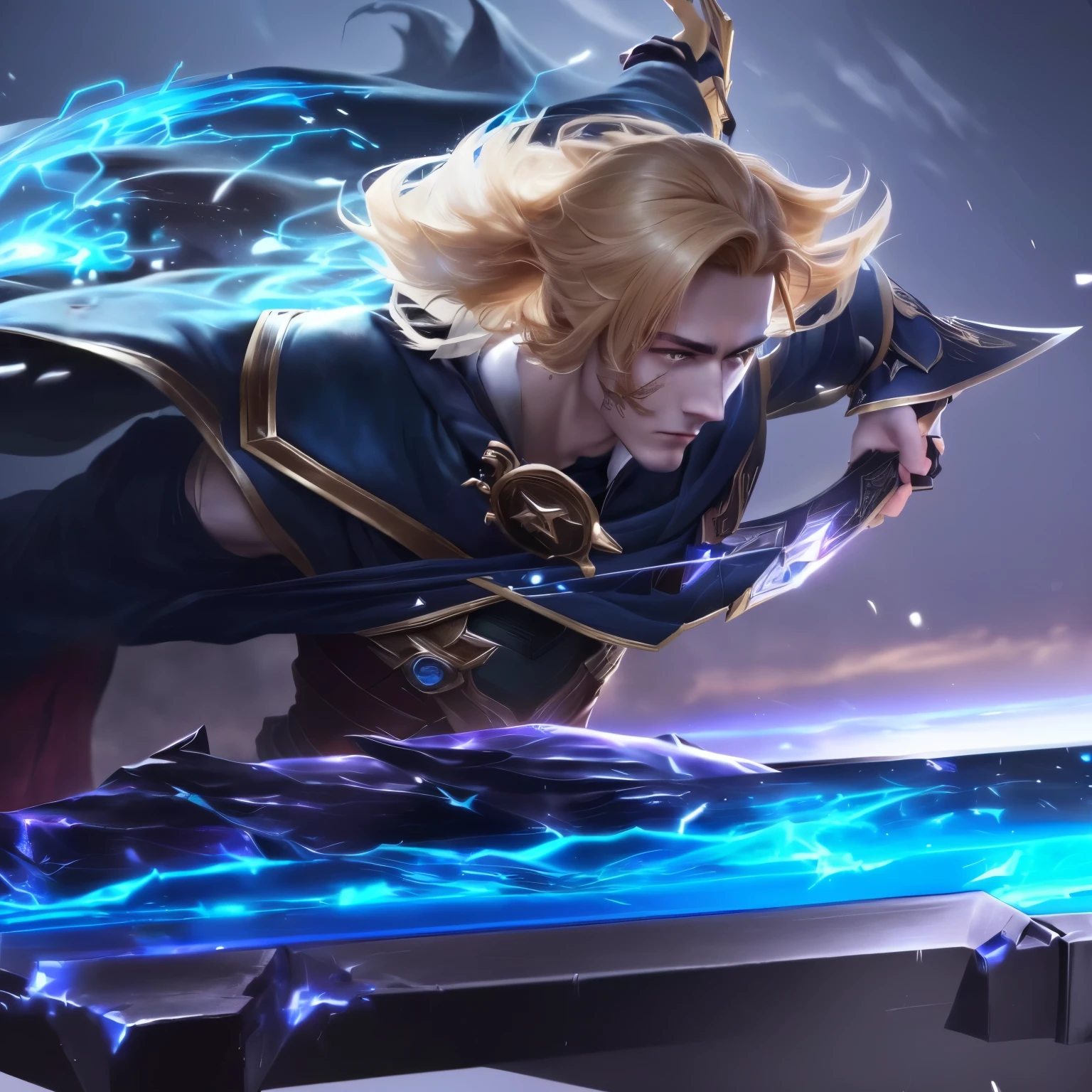 a close up of a person holding a sword in a game, arcane jayce, ezreal (league of legends, splash art, official splash art, mobile legends, sylas, amazing portrait of viego, heise jinyao, by Yang J, league of legends character, league of legends splash art, from league of legends, character splash art, leblanc , realistic