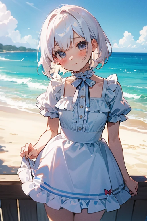 Short white hair, blush, Frills、Swimwear、up、View your viewers、