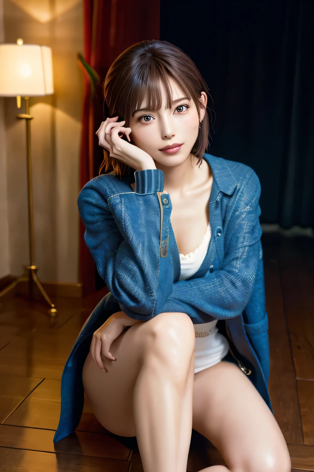 (masterpiece、highest quality、highest quality、Official Art、beautifulbeautiful:1.2)、(1 girl)、Extremely detailed、colorful、Most detailed、Official Art、unity 8k wallpaper、Very detailed、beautiful、highest quality、Short Bob, (Seductive pose:1.6), (Perfect Anatomy:1.6, Perfect Anatomy, Beautiful limbs)