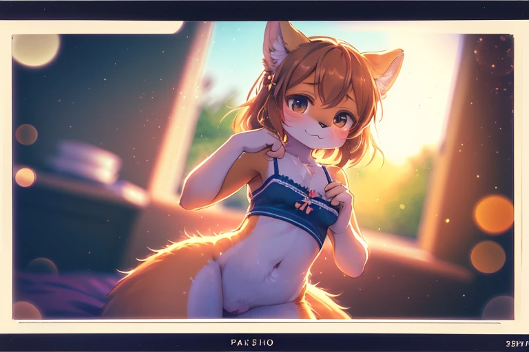(Mika Ninagawa style:1.3) , (blurry, bokeh:1.6) , Rule of thirds , The decisive moment , Shallow depth of field , rule of thirds , (Polaroid , lomography vivid color negative film , Cross Process , soft focus , high key:1.3) , (Bokeh) , realistic hairy fur , round eyes , looking away , 1970s artistic pornography , Middle age ladys , inside hotel room , bare body line , Sexy hand movements , Positions that emphasize the whole body line , hide private parts , camisole , Film Sprocket