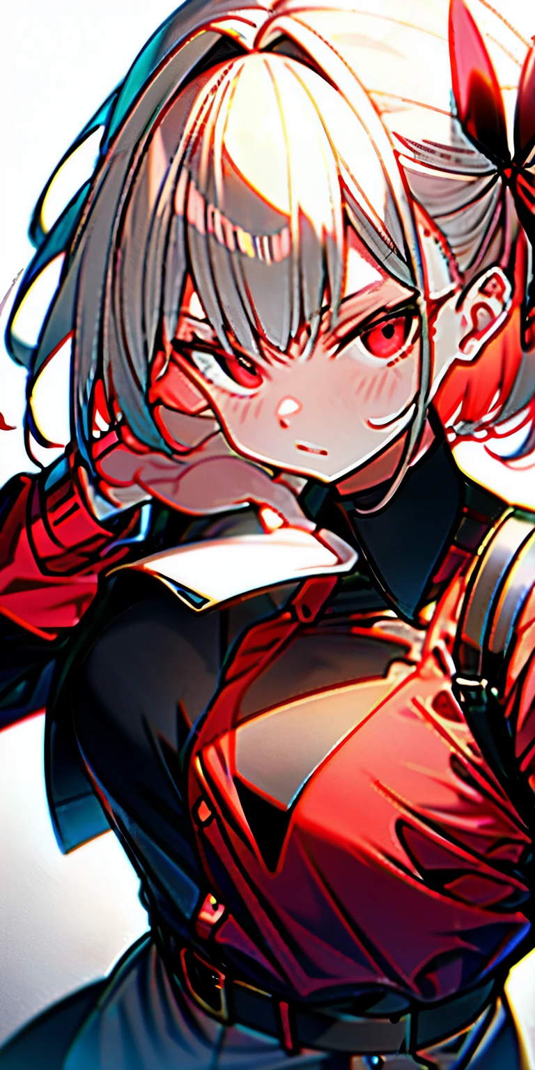 masterpiece , ( lite white short hair:1.2), (red eyes:1.2) , (8k, best quality 1.2), ultra-detailed, 8k uhd, soft lighting, high quality, film grain, beautiful lighting, cinematic ,perfect body , best illumination, best shadow, sharpness, contrast, red glasses, absurdres high detailed face, seen from above in spacesuit, space, floating, wide angle lens distortion, red eyes