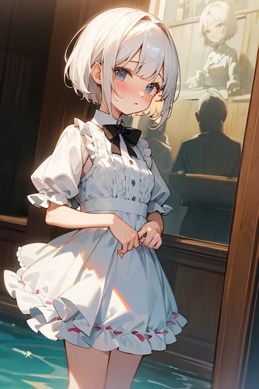 最高masterpiece、masterpiece、Short white hair, blush,Frills、Swimwear、