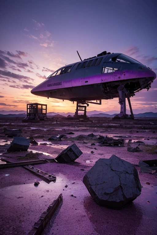 highest quality、Desolate Earth、wreckage、Purple Sky、Surrealism