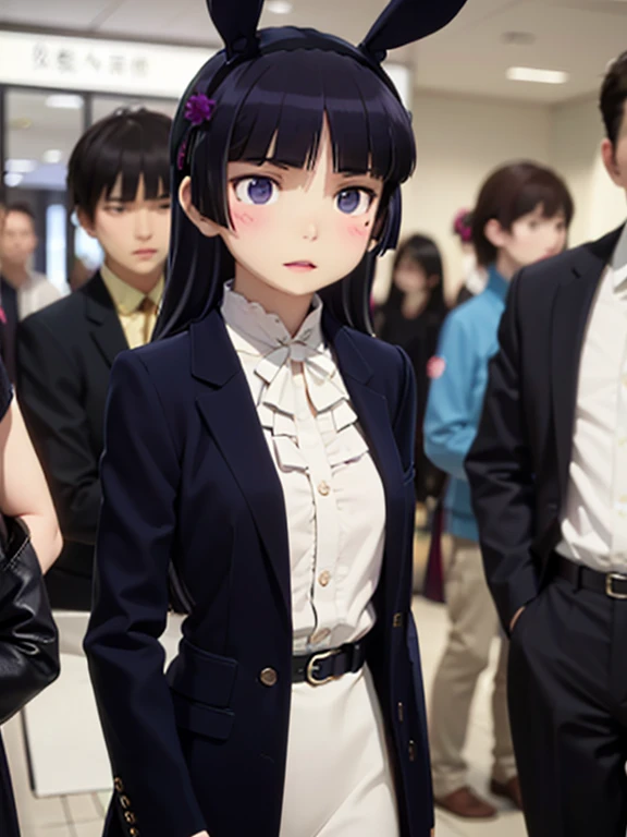 (ruri gokou), masterpiece, highest quality, One Girl, alone, Hime cut, Fashion Model, stylish, clothing, (rabbit ear headband), Simple Background, personality, modern, elegant, trend, Sophisticated, sense, confidence, Enchanting, Gorgeous, Minimalism, luxury, sense of cleanliness, chic, casual, fashionable, personality的, focus, distinct, High Fashion, Popularity, Pause, expression, charm, balance