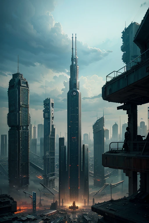 highest quality、A ruined futuristic city、dim、Surrealism