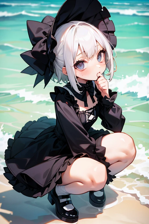 Short white hair, blush, Gothic ta、Punk Fashion、Swimwear、