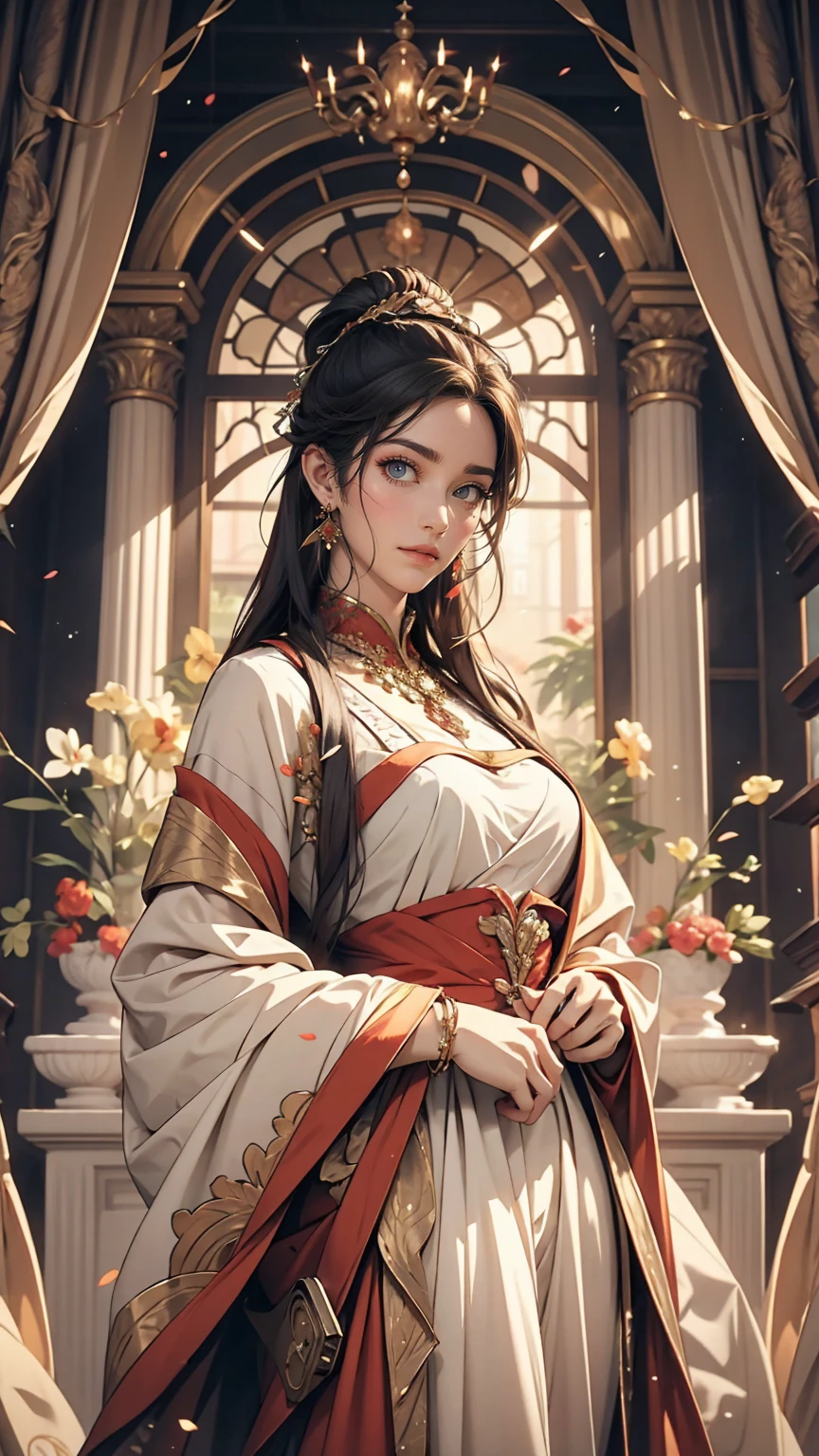 Warrior Girl、White woman、Art Nouveau Background