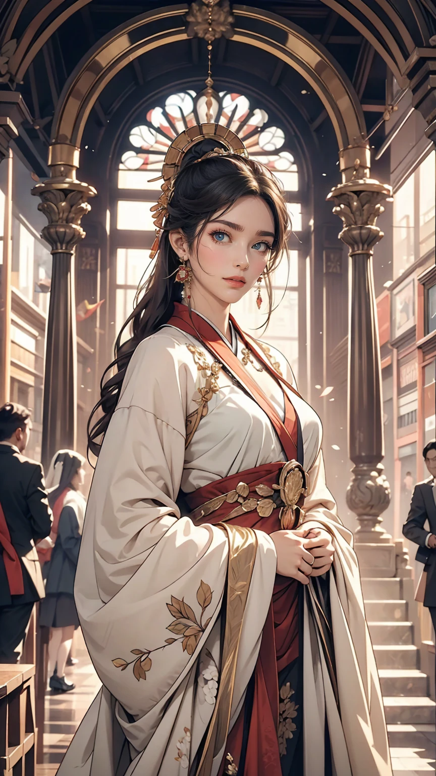 Warrior Girl、White woman、Art Nouveau Background