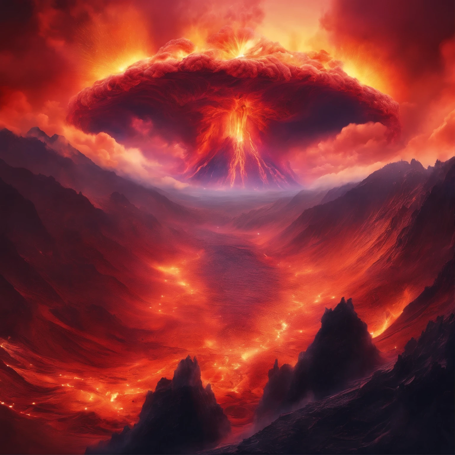 super high image, super detail, super high resolution, active volcano crater, magma, heavy snow, blizzard, avalanche, professional lighting