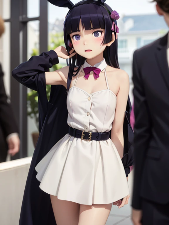 (ruri gokou), masterpiece, highest quality, One Girl, alone, Hime cut, Fashion Model, stylish, clothing, (rabbit ear headband), Simple Background, personality, modern, elegant, trend, Sophisticated, sense, confidence, Enchanting, Gorgeous, Minimalism, luxury, sense of cleanliness, chic, casual, fashionable, personality的, focus, distinct, High Fashion, Popularity, Pause, expression, charm, balance