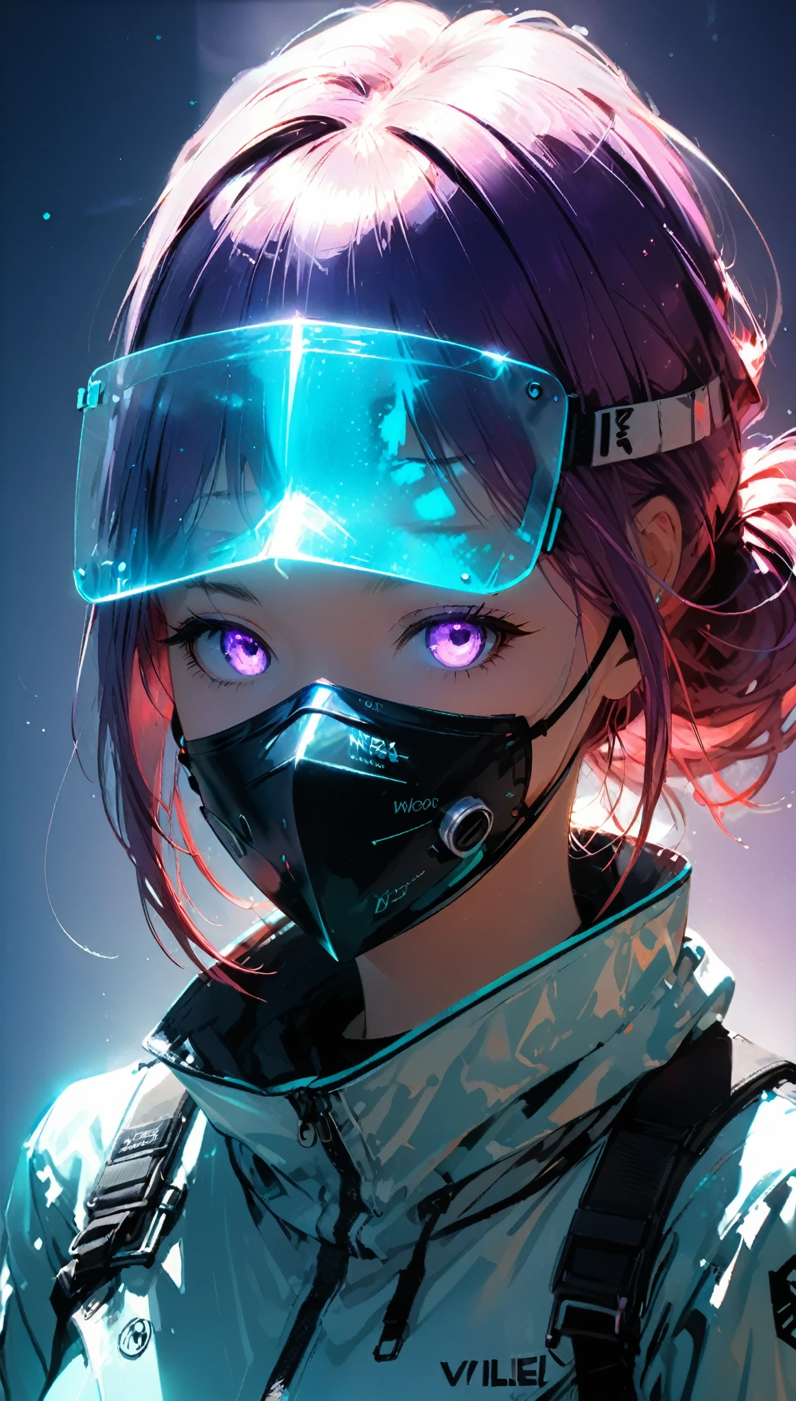 (in style of Ashley Wood:1.3),
(Chemiluminescence:1.2),1girl,(minimalism:1.2),(in a symbolic and meaningful style:1.1),(highly reflective surface equipment:1.2),(mediumvioletred smooth soft Aerogel mouth mask:1.1),(detail ray tracing:1.1),mouth mask,