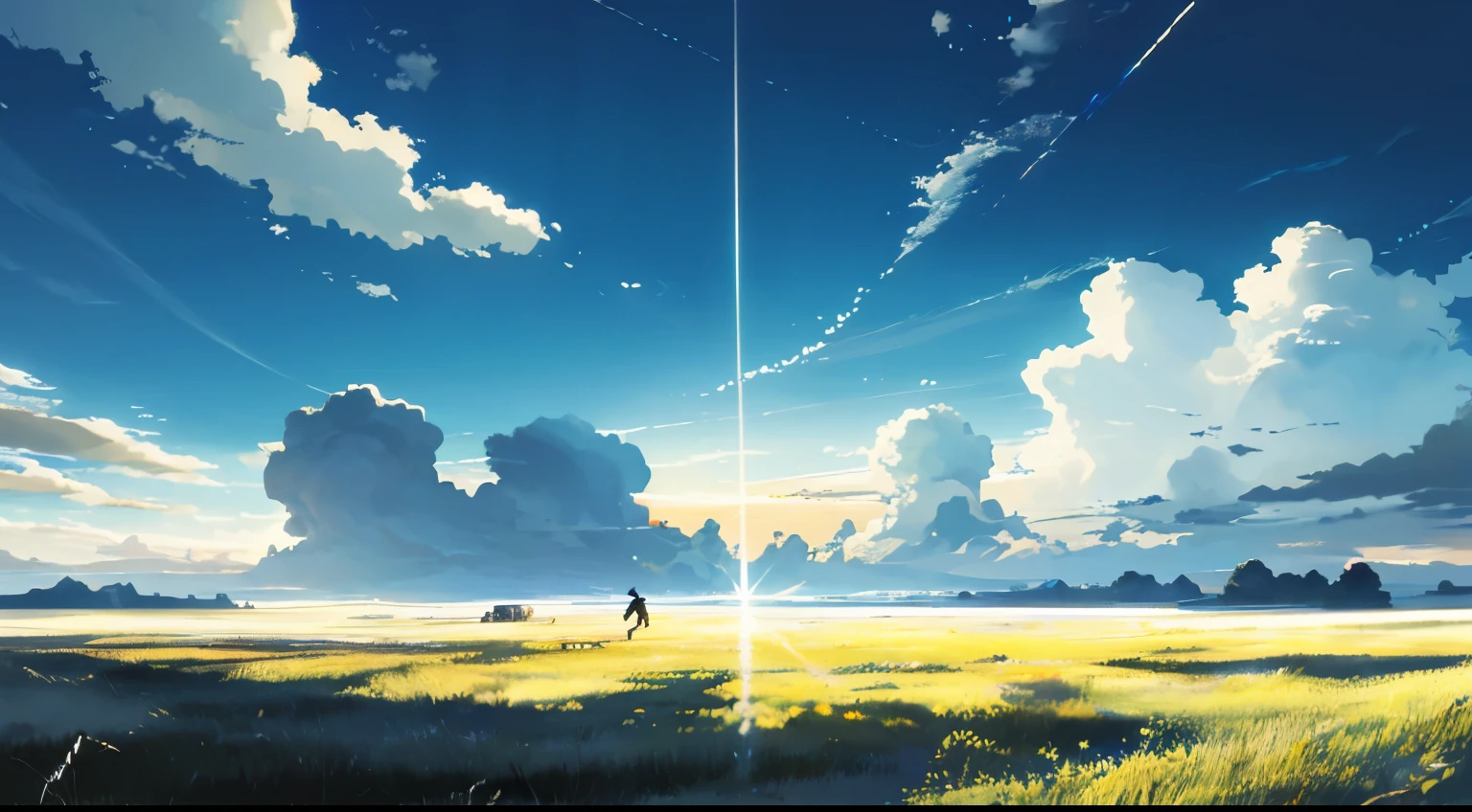 The vast sky, beautiful skyline, large grasslands, extremely tense and dramatic pictures, moving visual effects, the high-hanging Polaris, and colorful natural light.