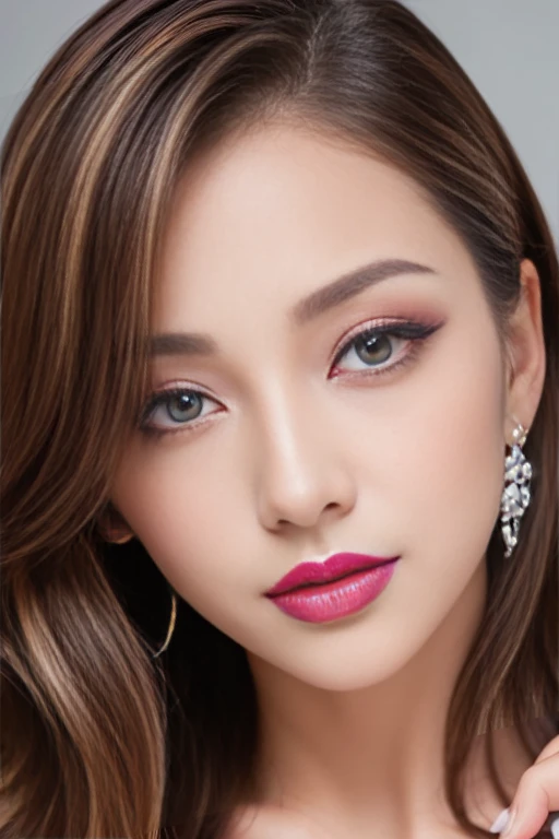 Beautiful woman paints her lips with lipstick. Beautiful woman face, Fine details, high quality, high quality. Vivid and True Colors、beautify your eyes、Eye highlights、