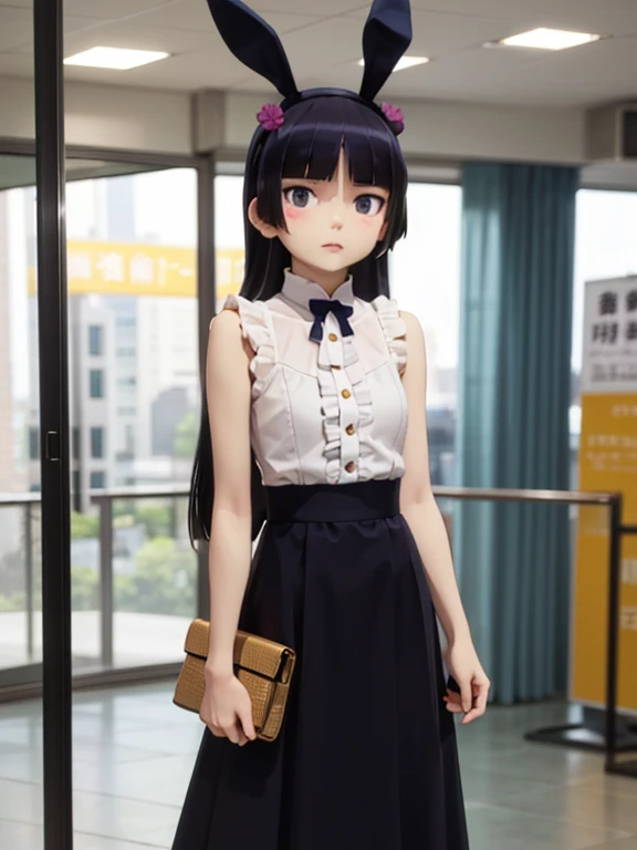 ((ruri gokou)), masterpiece, highest quality, One Girl, alone, Hime cut, (rabbit ear headband), Long skirt, Charm, Fashion Model, stylish, clothing, Simple Background, Model personality, Stylish, Sophisticationされた, elegant, modern, Trendy, casual, Natural pose, Not too flashy, Minimalist, chic, Sophistication, Contemporary, luxury, Stand out, Elegant, unique, fashionable, Impression