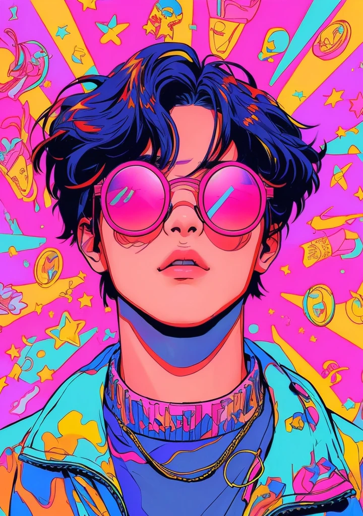 A handsome boy with parted black hair wearing glasses