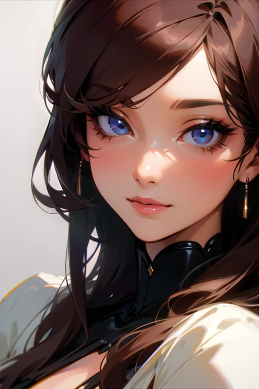 Beautiful woman close-up'Face, Gorgeous eyes, Complex, Cleavage, Soft lips, smile, mischief, Captivating Gaze, 、jewelry、From the waist up、Small breasts、