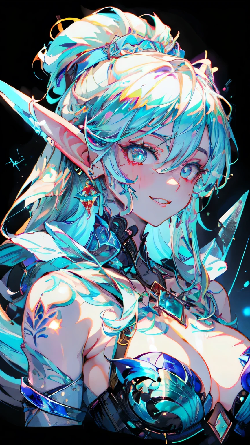 Ice Elf Portrait, ice around, frosty theme, shiny yellow eyes, light and cold smile, arrogant expression, sexy russian style costumes, blue crystal jewelry, icy blue glowing tattoo,detailed,realistic,4k highly detailed,Manufacturer Mapa Studio,masterpiece,best quality,official art,illustration,clear lines,(cool_color),perfect composition,fancy,concentrated,The third rule